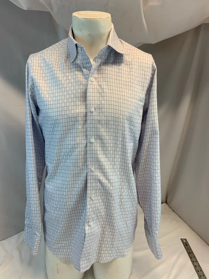 Pinky Pink Bespoke Dress Shirt 16 34 Gray Cotton Plaid Point Collar YGI H1-431 - Image 2 of 4