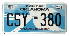 Oklahoma 2018 CAR License Plate CSY-380 - Payne County!