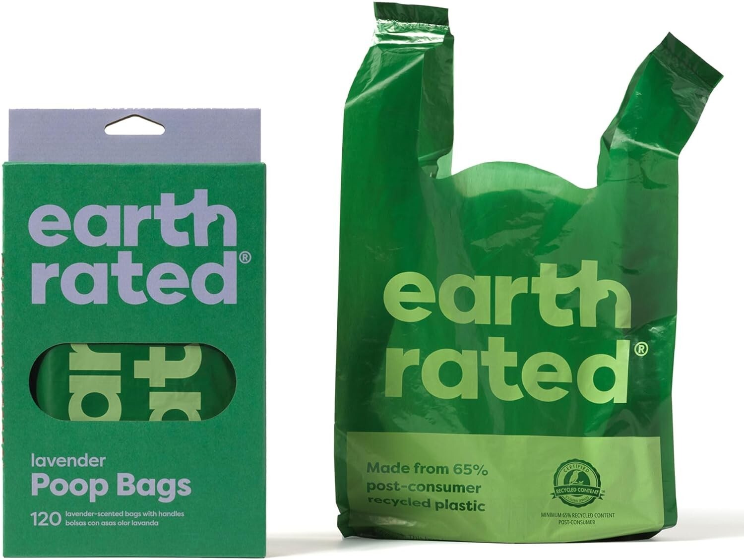 Poo Poop Bags with Handles Earth Rated Eco Friendly Degradable Lavender Dog 120
