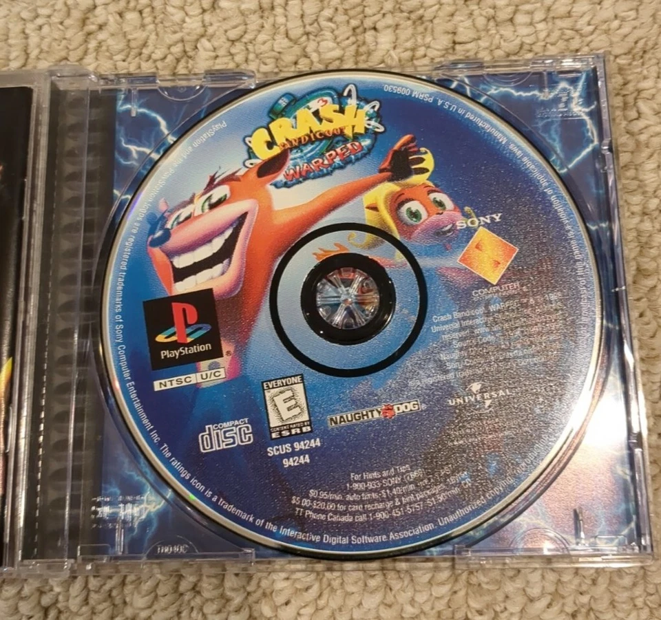 Crash Bandicoot Warped (Sony PlayStation, 1998) Complete Black Label PS1 3 - Image 2 of 3