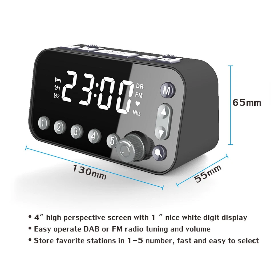 Funk DAB+ Radiowecker Tischuhr FM UKW Uhrenradio Alarm 2 USB LED-Digitalanzeige - Bild 3 von 4