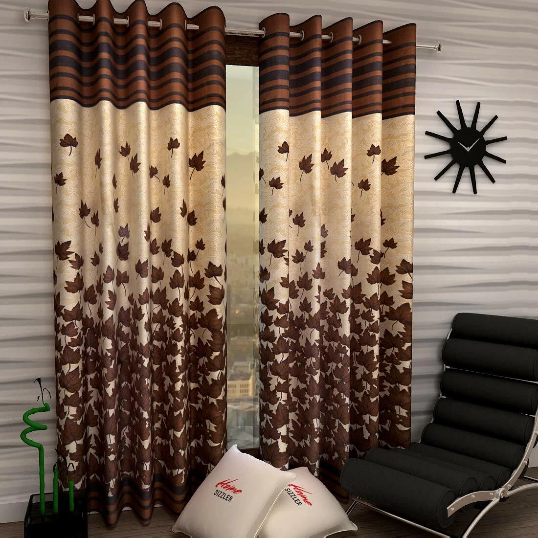 Nouveau Ensemble De Rideaux En Polyester À Oeillets De 2 Pièces - 7 Pieds Marron