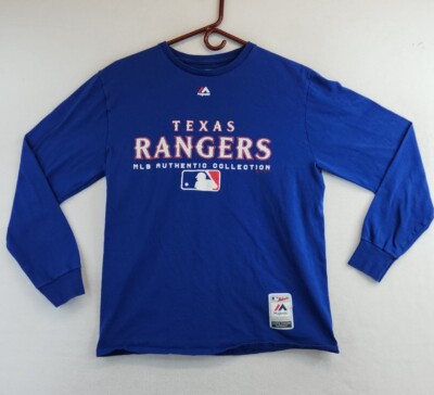Vintage Majestic Texas Rangers Logo Mens Blue Long Sleeve T-shirt