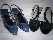 Womens shoes Caressa Spain Blue 7.5 Osvaldo Martini Italy Black 7 heels 2 pair