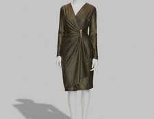 Calvin Klein Women's Gold Metallic V-Neck Hardware Front Sheath Dress Size 4