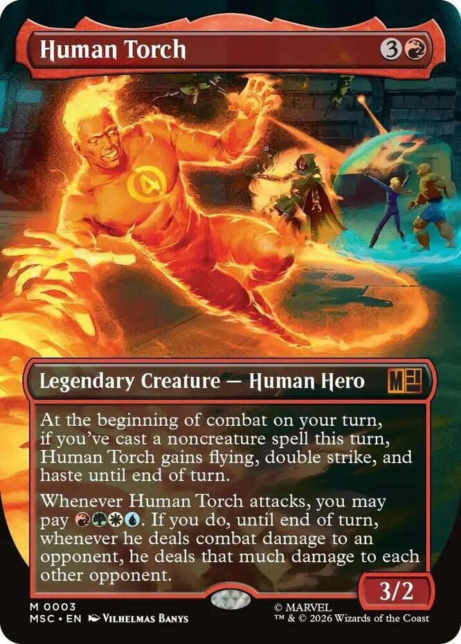 1x Human Torch - Foil - Borderless MTG - Commander: Marvel Super Heroes - NM-Min