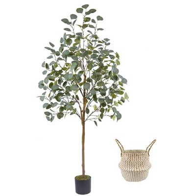 Artificial Eucalyptus Tree, 5ft Tall Mordern Fake Eucalyptus Plant with Baske...