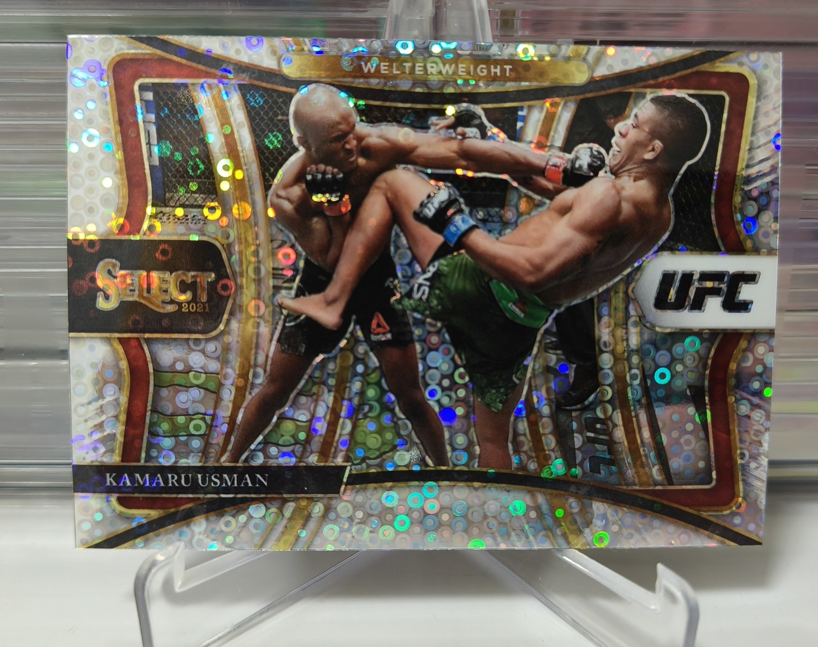 2021 UFC Panini Select KAMARU USMAN Premier Level Silver Disco Prizm #163