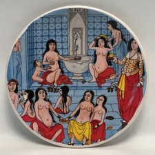 Persian Qajar Style Ceramic Plate Hand Painted Hamam Bath House Scene Vintage 6"
