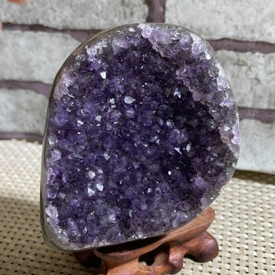 Amethyst Geode Quartz Cluster Crystal Specimen  +lampstand 332g d25
