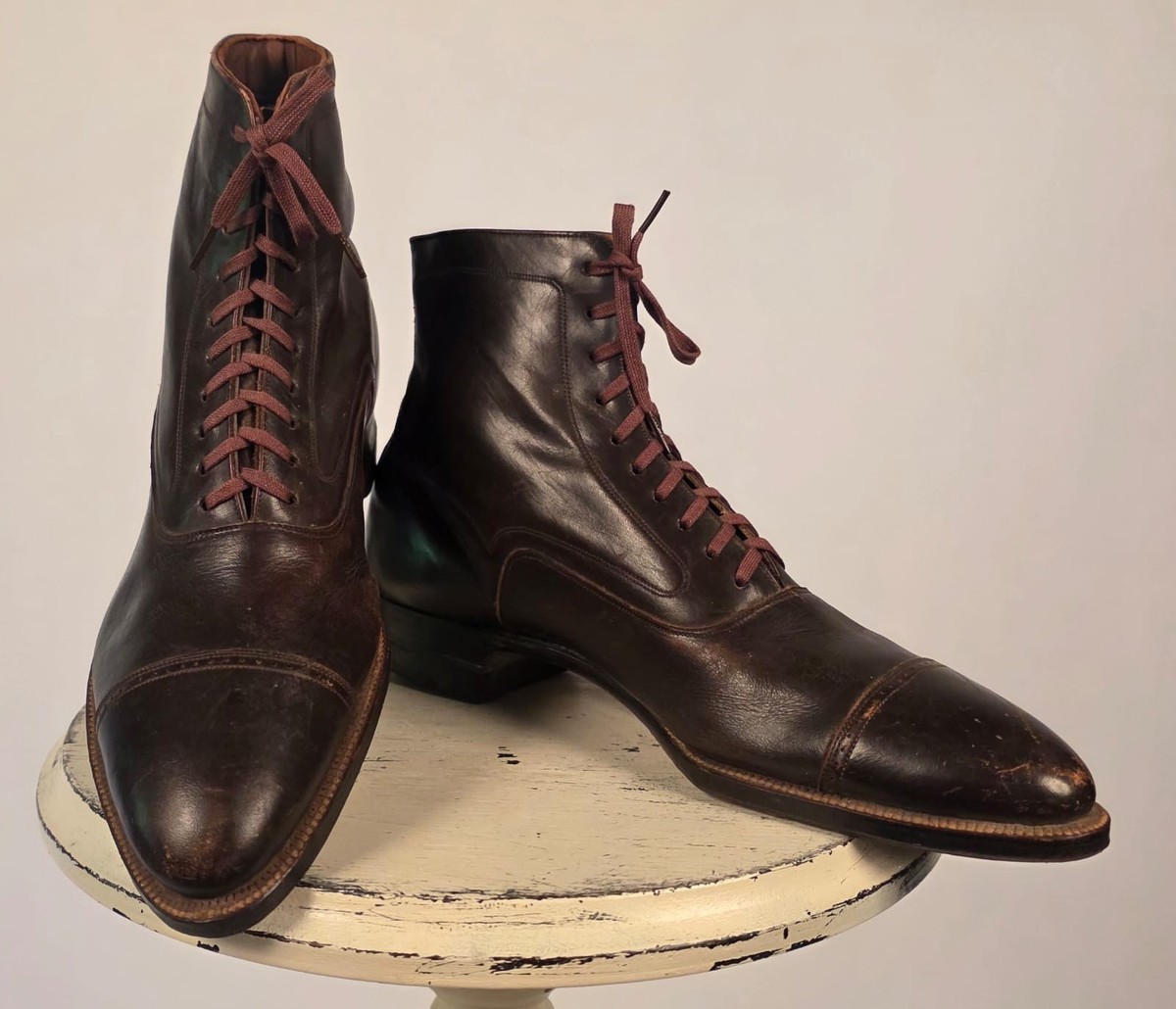 ANTIQUE EDWARDIAN MEN’S BROWN LEATHER SHOES W ORIGINAL LACES