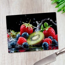 Mixed Fruit Berries Glass Chopping Board Large Kitchen Worktop Saver