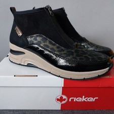Rieker Black Gold Leopard Zipped Boots Trainers UK 8 43 NEW Front Zip 