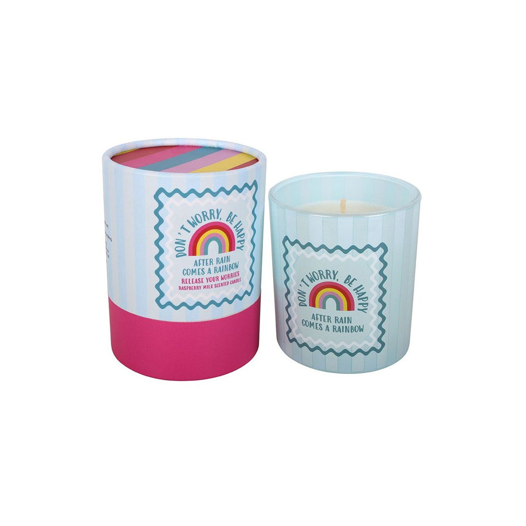 Don't Worry Be Happy Positive Vibes Raspberry Milk Scented Candle