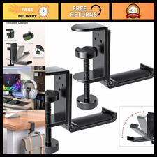 2 Pack Foldable Headphone Stand Under Desk, Adjustable Clamp Headset Holder, Spa