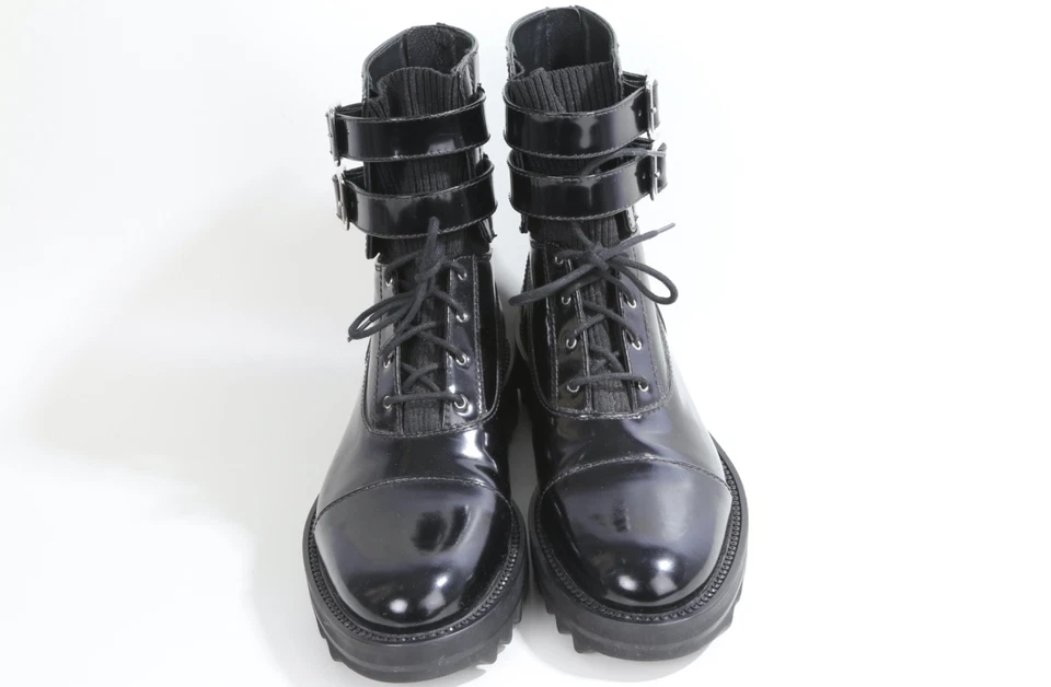 Tamara Mellon Black Leather Military Buckle Ankle Boots Size 39 Designer Style - Image 4 of 4