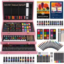 175-Pack Deluxe Wooden Art Set Drawing Painting Kit with 2 Drawing Pads, Acrylic