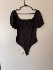 Haute Monde Black Puff Sleeve One Piece Bodysuit Women Regular Size L