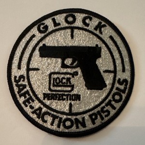 Glock Embroidered Patch Set 2pc 3in Black/Silver Safe Action Pistols Logo