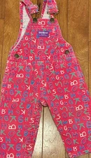 VTG 90s Osh Kosh Vestbak Letter Alphabet Pink Corduroy Overalls Sz 18 Mo USA