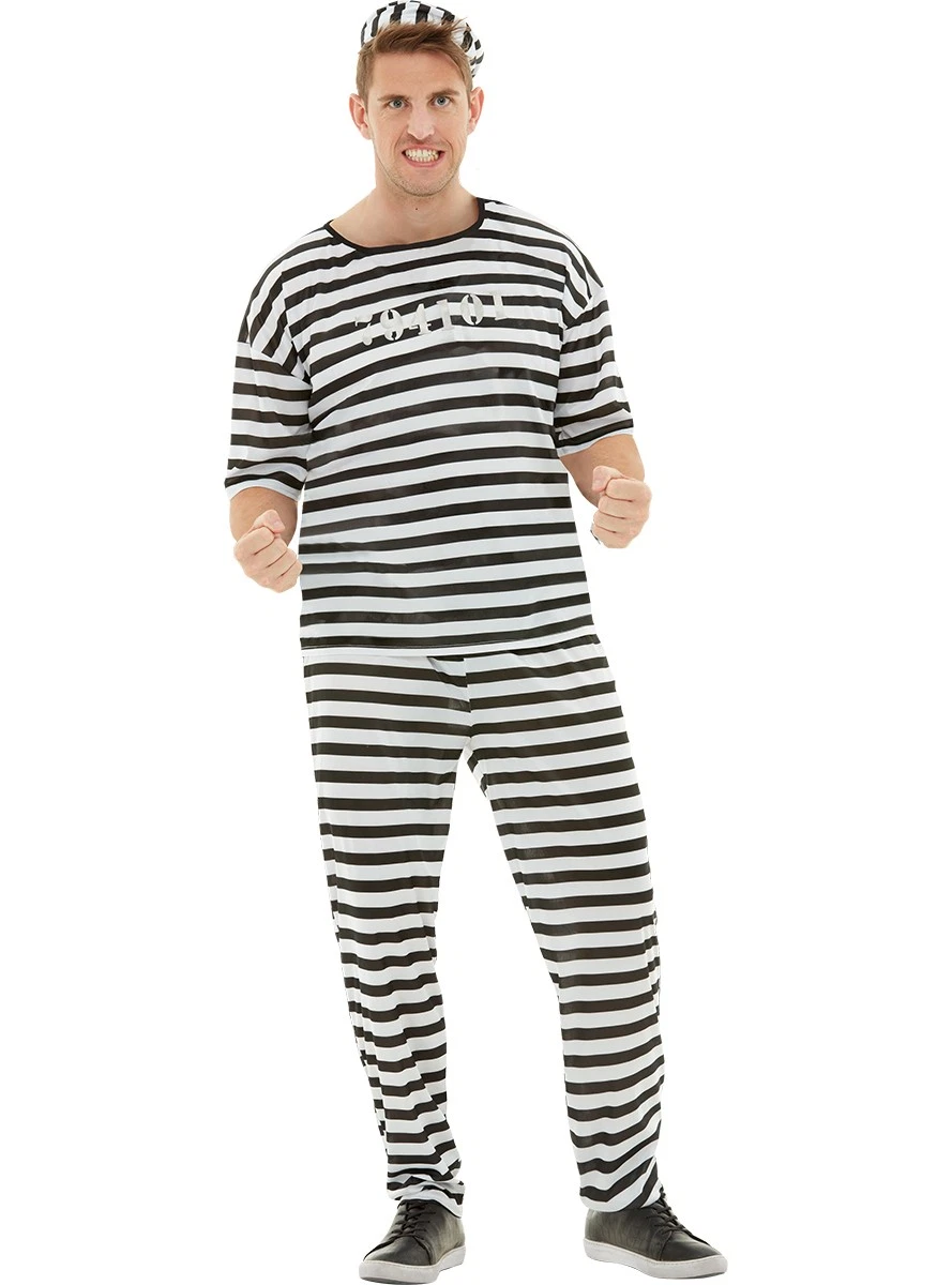 Costume Da Zombie Detenuto Per Bambini, Completo Prigioniero A Righe Con Cappello E Manette, Unisex Taglie 130-150, Per Halloween E Carnevale
