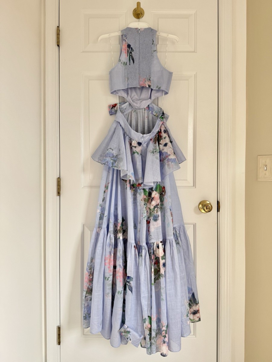 zimmermann everley draped bow midi dress NWOT $1,150 Zimmermann Everley Bow Midi Dress Blue Watercolour Floral AU2 M