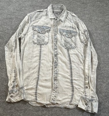 Affliction Mens Large Lightweight But Up Shirt Embroidered LS Pockets Spellout 