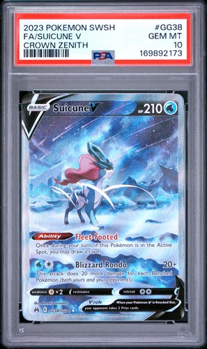 2023 POKEMON SWORD & SHIELD CROWN ZENITH #GG38 FULL ART/SUICUNE V PSA 10