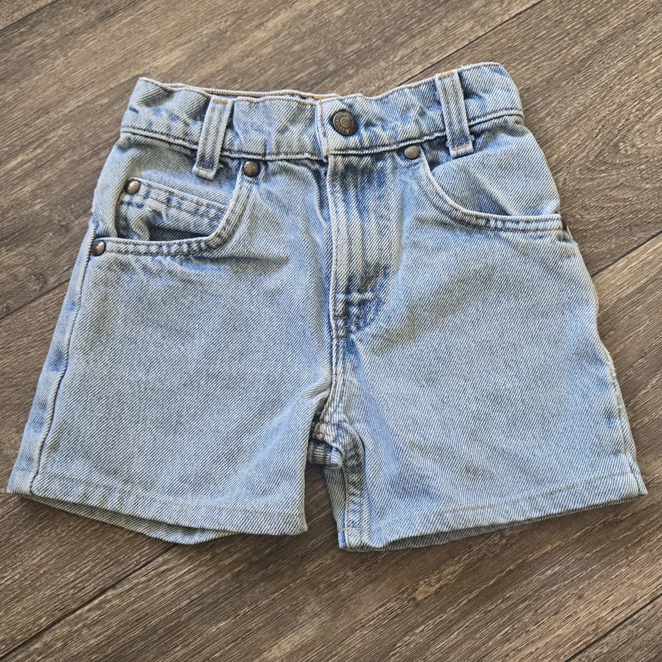 Pantalones Cortos Denim Vintage Años 90 Naranja Tab Niños Little Levi Azul Lavado Claro Talla 5 Ajustados Foto 2 de 4
