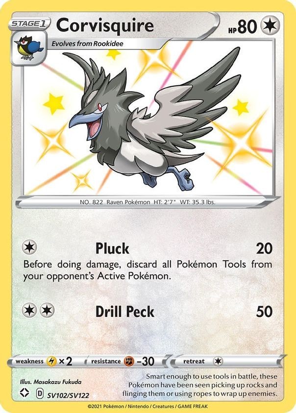 Corvisquire - SV102/SV122 - Pokemon Shining Fates Sword Shield Shiny Rare NM