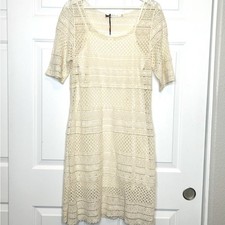 Solitaire Guipure Cream Crochet Lace Dress Lined Boho Bohemian Small