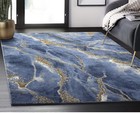 Blue Gold Gray Abstract Marble Look Contemporary Rectangle Living Room Area Rug — photo 2