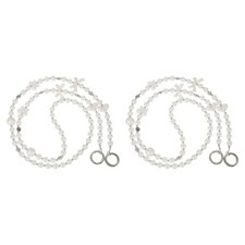 2Pcs Phone Chain Crossbody Lanyard Pearl Beaded Bow Universal Phone Strap White