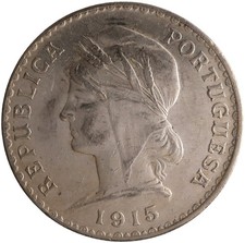 1915 PORTUGAL SILVER 1 ESCUDO LIBERTY HEAD CROWN LARGE COIN EXCELLENT CONDITION