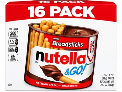 Nutella & GO! Hazelnut Spread + Breadsticks Snack Pack, 16 Count 29.3 oz