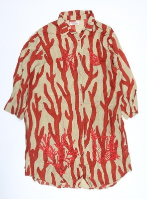Antica Sartoria Hemdblusenkleid Damen beige rot S bestickt Baumwolle Freizeit