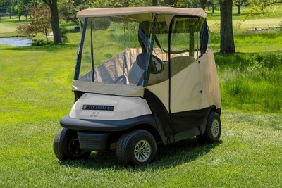 New Jef World of Golf Standard Universal 2-Seat Golf Car Enclosure - Tan