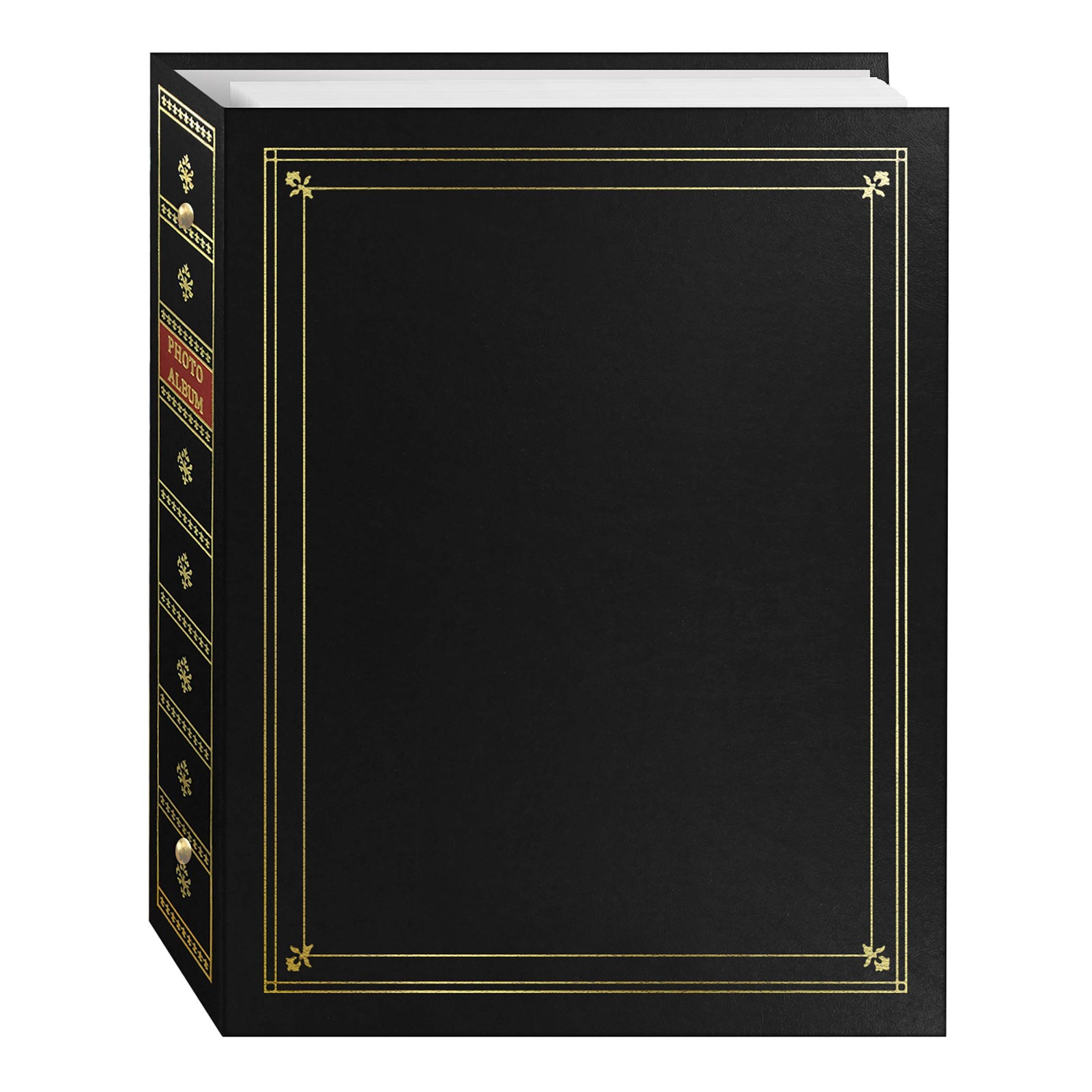 Black Leatherette 3-Ring Photo Album with Gold Accents for 4x7 Photos