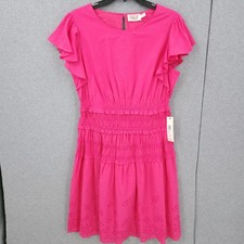 Eliza J Cotton Smocked Embroidered Flutter Sleeve Pink Dress Womens Size 16 NWT