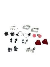 Lot Of 10 Silver Tone Pierced Earrings Floral Hearts Stars Roses Variety 6136 
