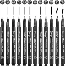 Bianyo Black Art Pen Set - 12 Assorted 9 Count (Pack of 1), Black, 12 Pcs 