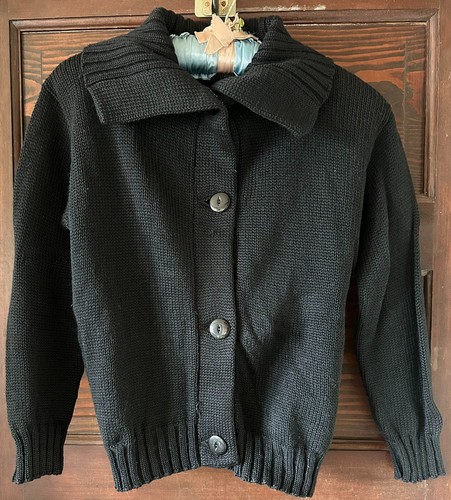 Vtg 80's JW ROBINSON Young Californian Shop Black Wool Sweater Cardigan Collar S