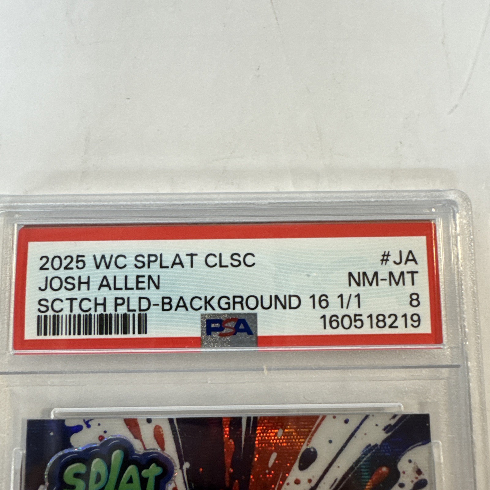PSA 8 | Josh Allen 2025 Wild Card Splat Blue, Red, and White 1/1 Football Card view 2