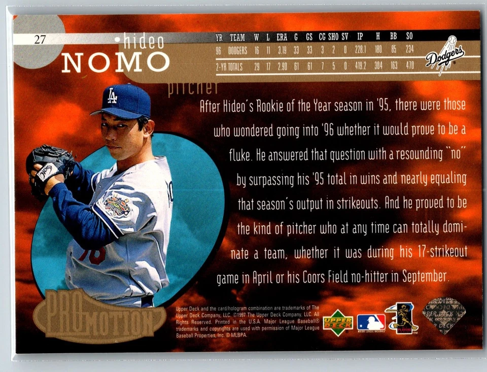 1997 Upper Deck UD3 #27 Hideo Nomo - Image 2 of 2