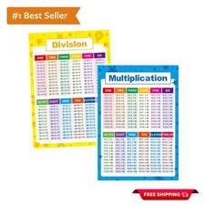 Durable Kids Math Learning Posters: Easy-Clean Multiplication  Division Charts