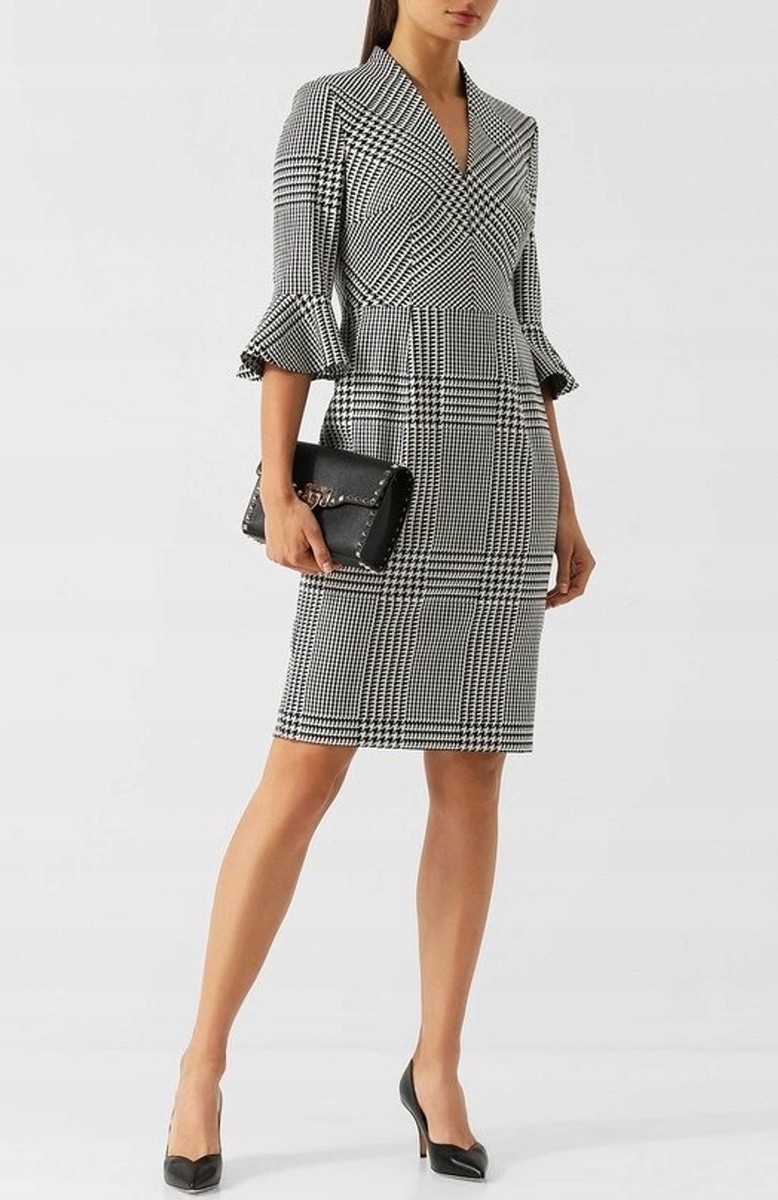Escada Houndstooth Dress Women's 34 V-Neck Bell Sleeve Office Business  Casual | eBay