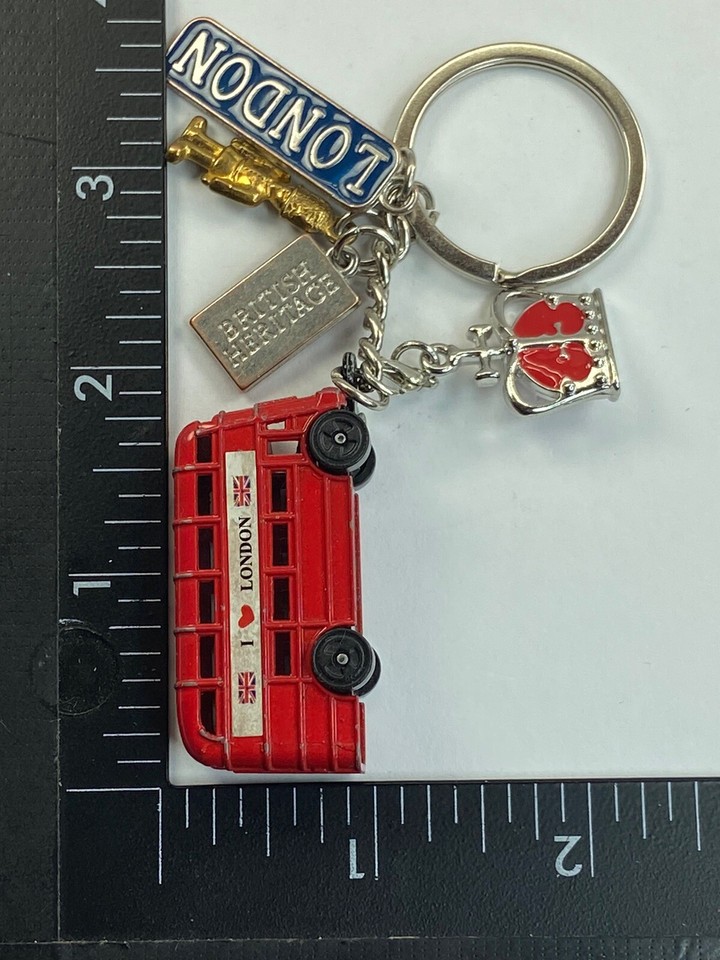 Windsor Castle & London England Keychains w/ Charms Crown, Big Ben, Bus