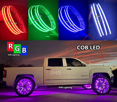 JHB 4x 15.5'' RGB Color Changing  COB LED Car Trucks Wheel Rings Rim Lights Set