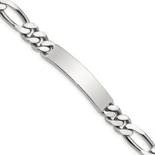 Sterling Silver Polished Engraveable Figaro Link Chain ID Bracelet 8.5" 30.87gm