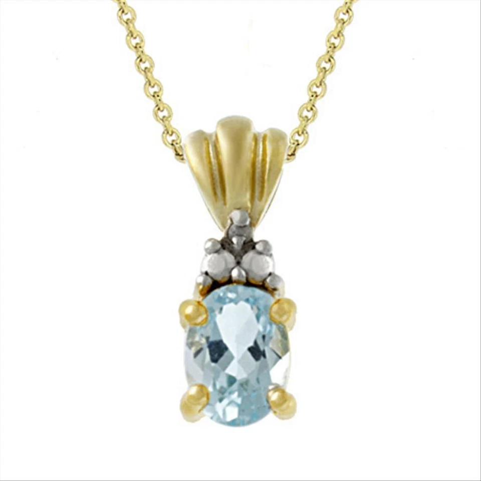 18K Gold Über Silber Diamant Akzent Blauer Topas Anhänger - Bild 1 von 1
